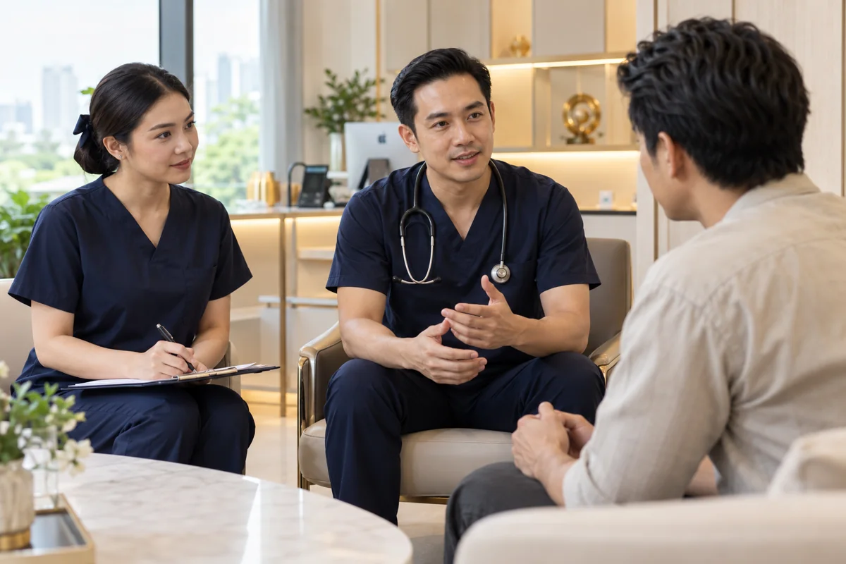 Illustrative scene of Thai clinical care for addiction treatment and rehabilitation