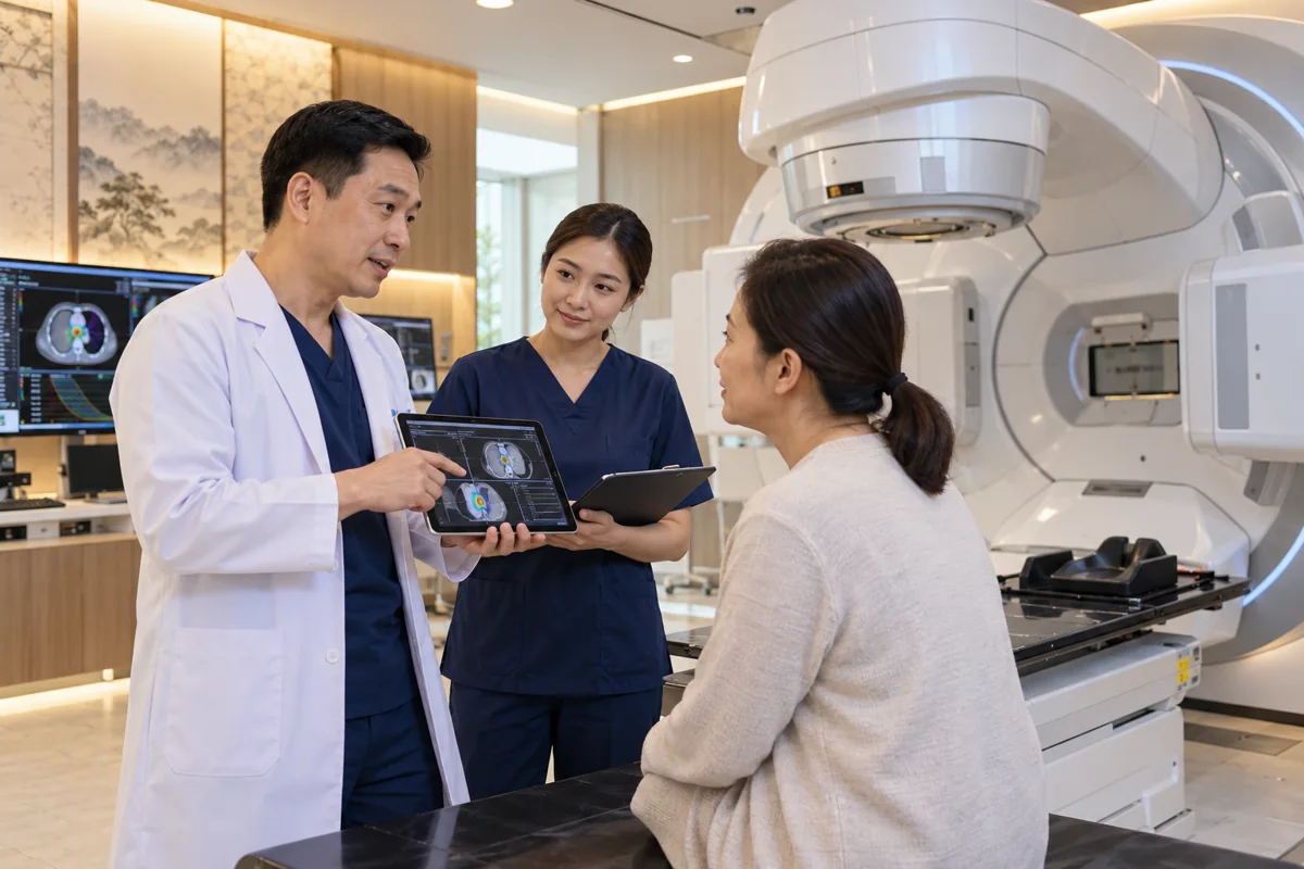Illustrative scene of Thai clinical care for cancer diagnosis and treatment