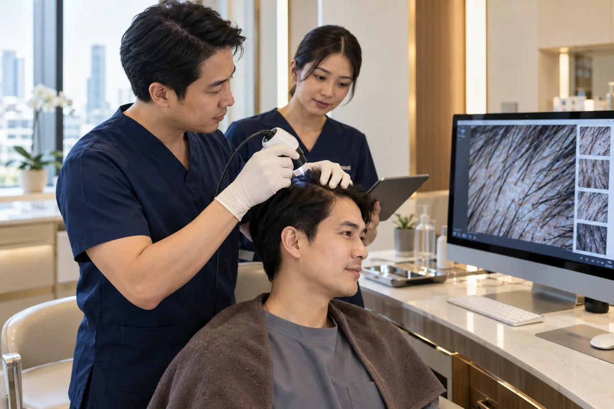 Illustrative scene of Thai clinical care for hair restoration