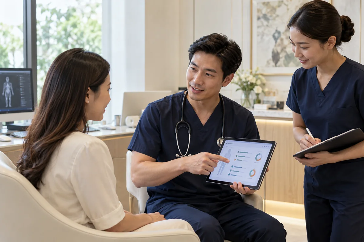 Illustrative scene of Thai clinical care for health checks and preventive care