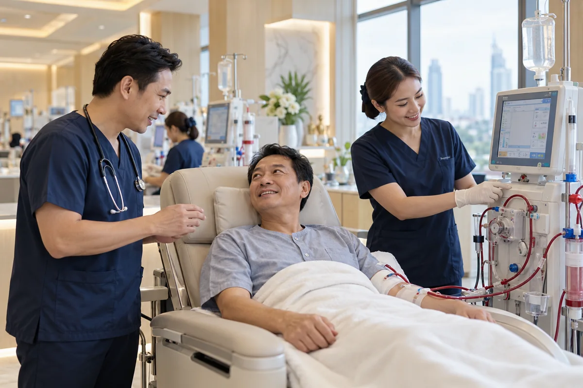 Illustrative scene of Thai clinical care for kidney medicine and dialysis