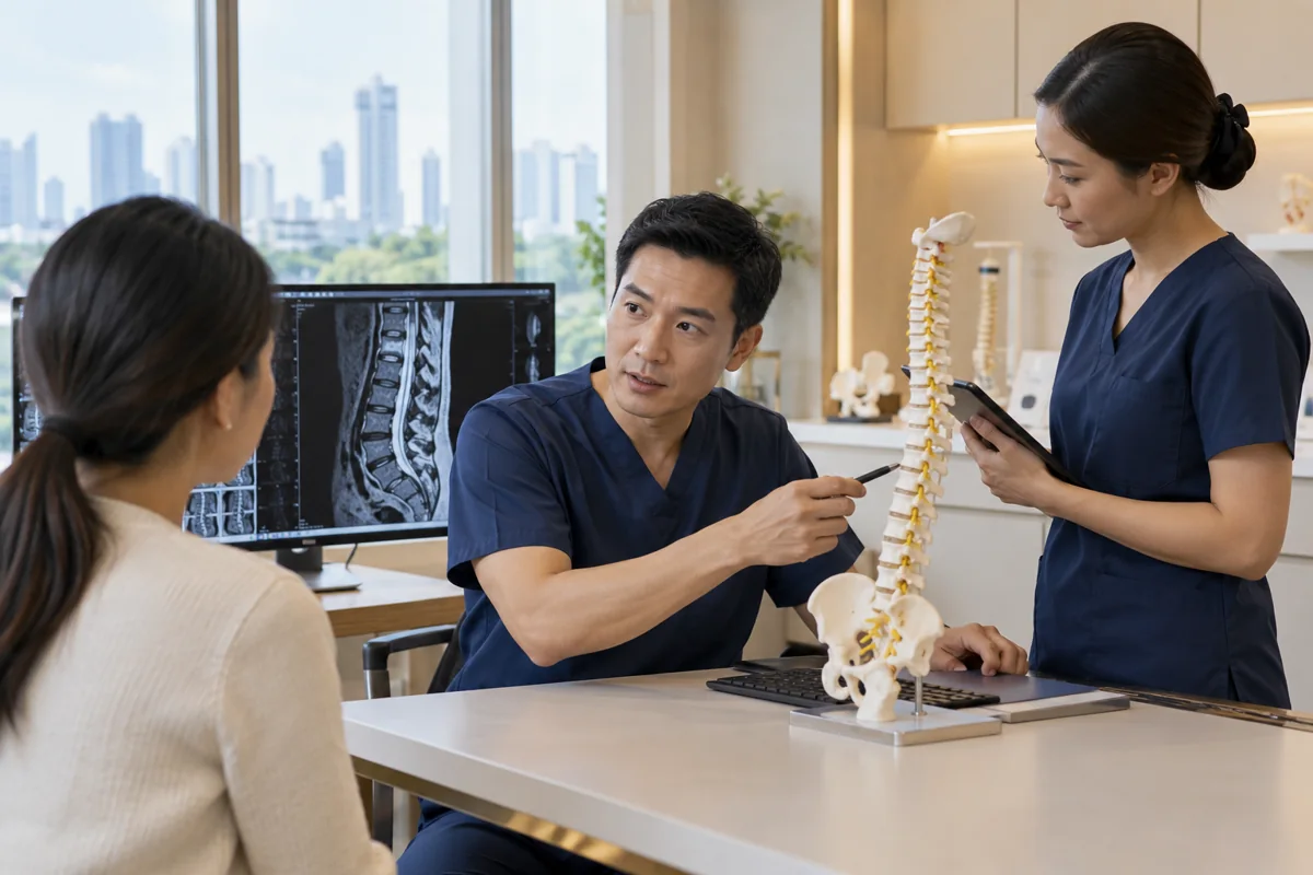 Illustrative scene of Thai clinical care for spine treatment