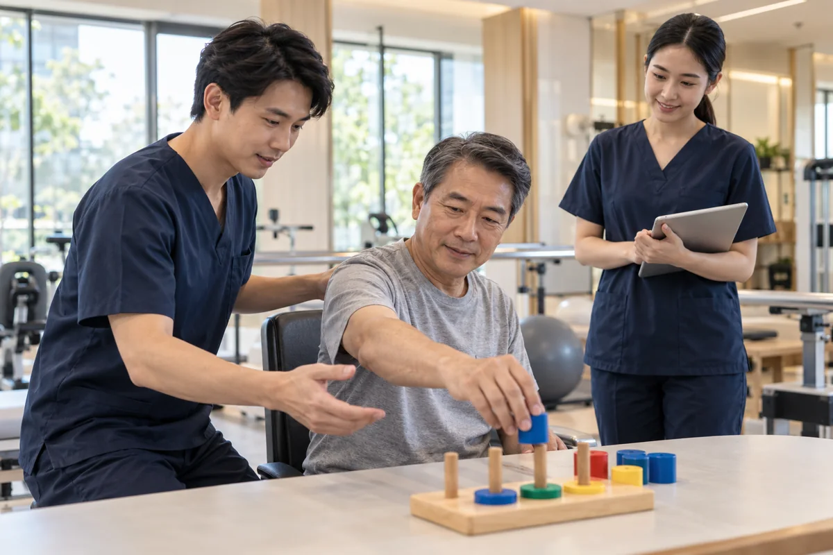 Illustrative scene of Thai clinical care for stroke treatment and recovery
