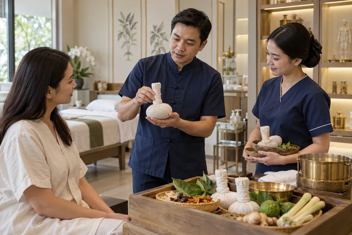 Illustrative scene of Thai clinical care for traditional thai medicine