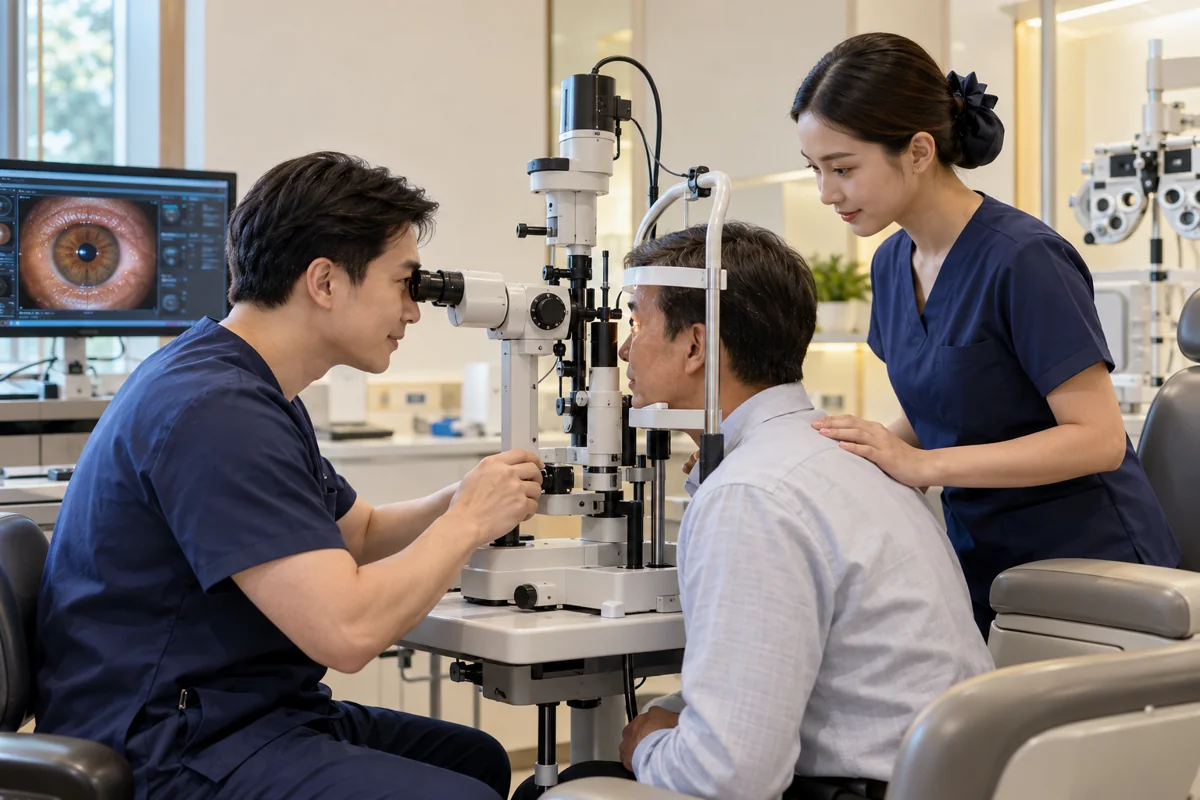 Illustrative scene of Thai clinical care for vision correction and eye surgery