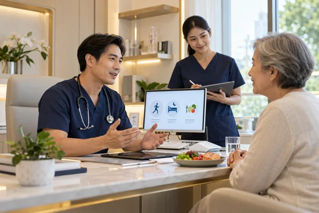 Illustrative scene of wellbeing and healthy-ageing programmes