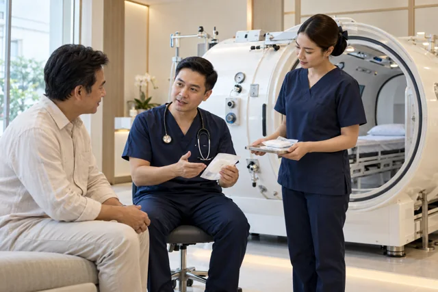 Illustrative scene of wound care and hyperbaric medicine